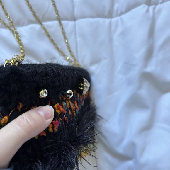 Vintage 90s Y2k Boho Bag Shoulder Fringe Hippie Gold Accents Black Green - Picture 4 of 8